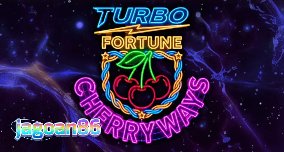 Tampilan visual neon dan simbol buah futuristik pada slot Turbo Fortune Cherryways